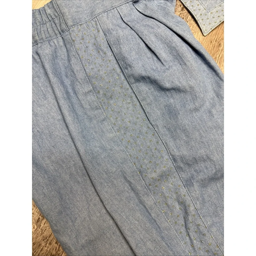 Vtg 2 Pc City Girl western Rockabilly Denim Pants Vest‎ Embellished Rhinestone M